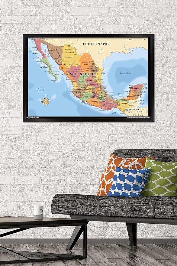 Trends International Map - Mexico Wall Poster, 22.375" x 34", Black Framed Version