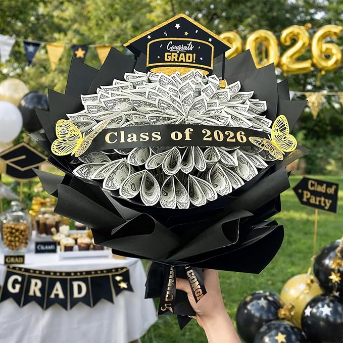 DataMoon 2026 Graduation Gifts for Her Him, DIY Money Bouquet Kit Class of 2026 Middle High School College Graduation Gifts Ideas for Women Daughter Son