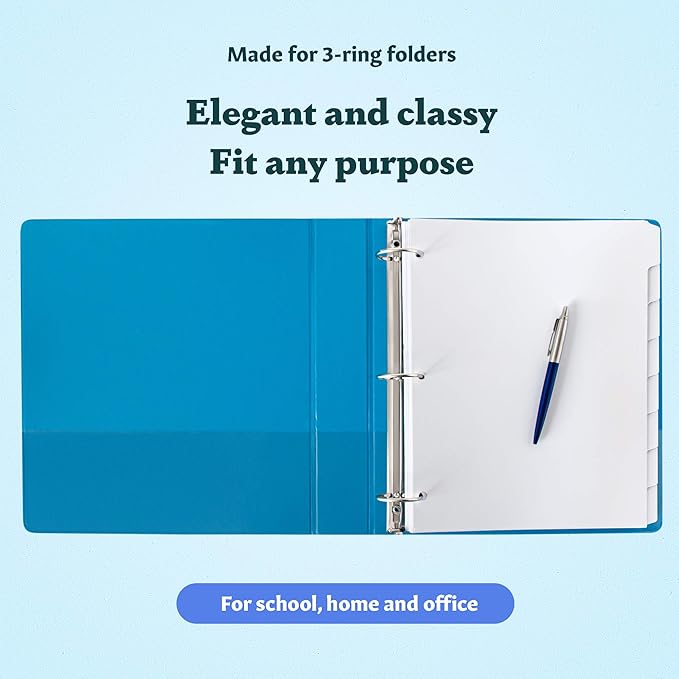 Binder Dividers with Tabs - (Set of 12) x 8-Tab Dividers for 3 Ring Binders, White, Reinforced Edge - Ideal for Keeping Your Documents Neat and Professional