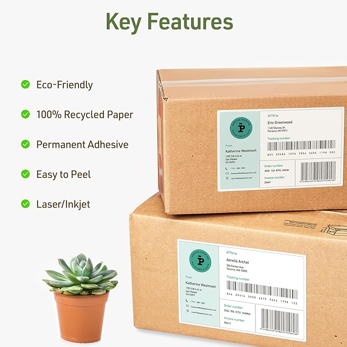 Avery EcoFriendly Recycled Shipping Labels, 5.5" x 8.5" Half-Sheet Labels, White, Permanent Adhesive, Laser & Inkjet Printers, 20 Total, Great for Mailing, Product Merchandising, and More (48808)
