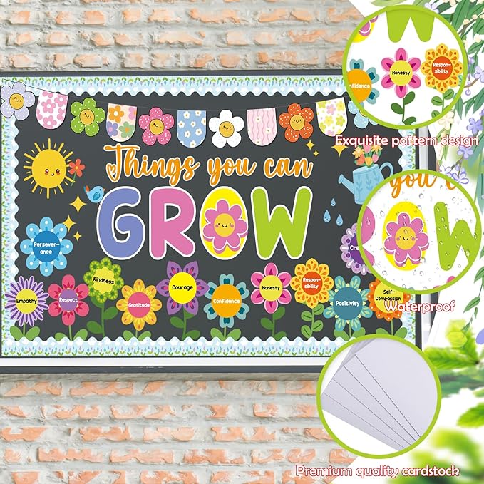 52Pcs Spring Bulletin Board Decorations Things You Can Grow Posters Bulletin Borders Inspirational Positive Paper Cutouts for Classroom School Home Library Office Window