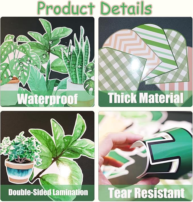 Spring Greenery Bulletin Board Decorations Set with Borders Motivational Plants Classroom Decor for Teachers Positivity Cutouts for Class School Classroom Bulletin Board Decoration