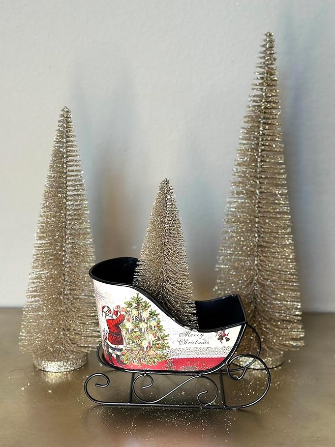 RAZ Imports Set of 3 Bottle Brush Trees – 17”, 14”, 9” Modern Christmas Holiday Winter Décor – Glittery Tabletop Mini Trees for Home Office Shelf Desk Mantel Fireplace Decoration (Gold Glittered)