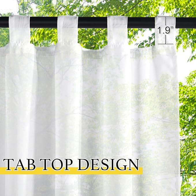NICETOWN 2 Panels Extra Long White Sheer Outdoor Curtains for Patio Waterproof Tab Top Soft Voile Sheer Breathable Outdoor Drapes with Light Filter for Porch W54 x L120