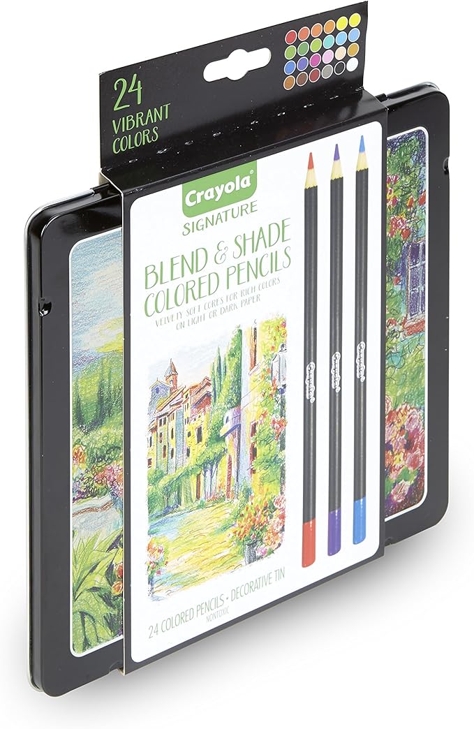 Crayola Signature Blend & Shade Soft Core Colored Pencils in Tin, Gift - 24 Count, Blend & Shade Colored Pencils
