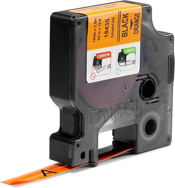 DYMO Rhino Industrial Vinyl Labels 12 mm x 5.5 m Black Print on Orange Self-Adhesive for Rhino & LabelManager Label Makers