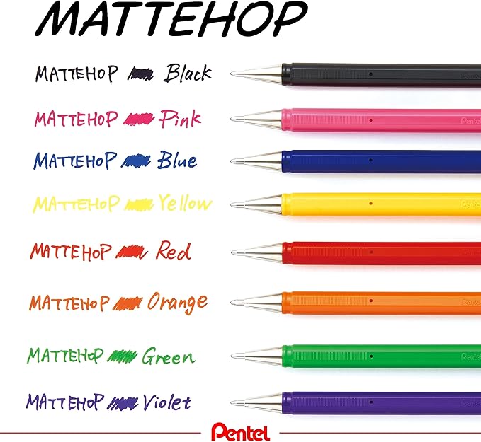 Pentel Mattehop 1.0mm Gel Roller 7pc Wallet - Original Colours