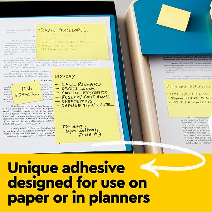Post-it Notes, 3 in x 3 in, 4 Sticky Notes Pads, 50 Sheets per Pad, The Iconic Canary Yellow Note, School Supplies and Oﬃce Products