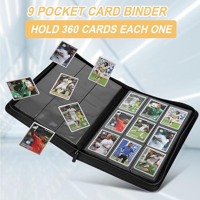 Trading Card Binder 9 Pocket, GERMUN PU Cover Card Binder for 360 Cards, Premium Trading Card Holder Folders, Double Sided Pocket Card Album for MTG, TCG (Carbon Black)