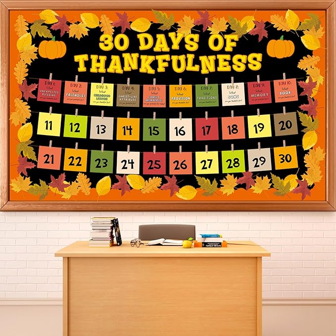 Thanksgiving Bulletin Board Set Fall Classroom Decorations Autumn Paper Cutouts 30 Days of Thankfulness Bulletin Board Maple Leaves Cutout for School Classroom Home Office Wall Door Decor Supplies