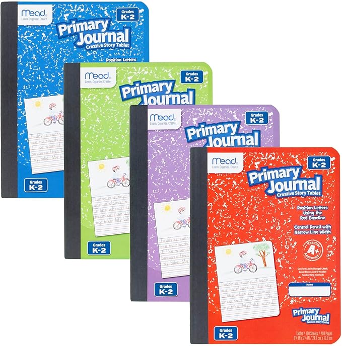 Mead Primary Journal, Half Page Ruled, Grades K-2, 7 1/2" x 9-3/4", 100 Sheets, Color Will Vary (10297)