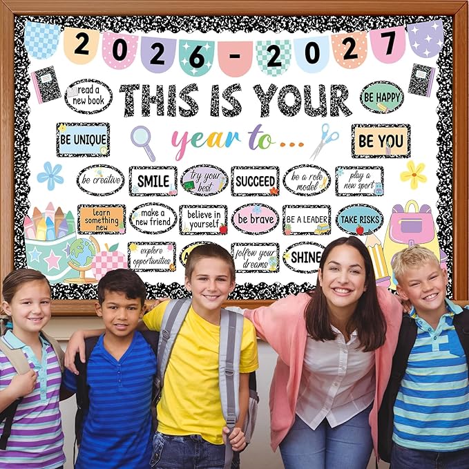 This is Your Year Bulletin Board Set Composition Notebook Classroom Decoration Inspirational Positive Affirmation Cutouts Welcome Back to School Bulletin Board for School Office Chalkboard Wall Decor