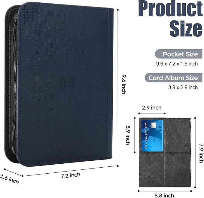 Card Binder 4 Pocket with Zipper, 288 Pockets Trading Card Holder Book, Premium PU Cover Zip Folder Binder, Side Loading Carrying Case Binder Album for TCG, MTG, Sports Cards, Game Cards