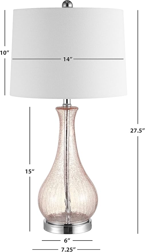 SAFAVIEH Lighting Collection – Finnley Modern Light Blush Crackle Glass 28-Inch Table Lamp, LED Bulb Included, Bedroom Living Room Home Office Nightstand Desk (TBL4206C)