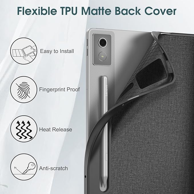 Fintie Case for Lenovo Idea Tab Pro 12.7 inch 2025 (TB-373FU/ TB-375FC) - Ultra-Thin Soft TPU Back Cover Protective Case with Pen Holder and Auto Sleep/Wake (Grey)