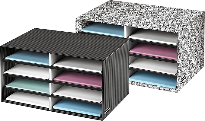 Bankers Box Decorative Eight Compartment Literature Sorter, Letter, Black/Gray Pinstripe (6170301)