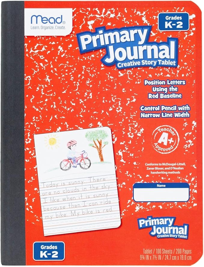 Mead Primary Journal, Half Page Ruled, Grades K-2, 7-1/2" x 9-3/4", 100 Sheets, Red (489903-ECM)