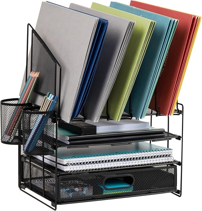 Office Depot® Brand Mesh Desk Organizer With Vertical Storage And Pen Holders, 16" H x 12-3/4"W x 9-1/2"D, Black
