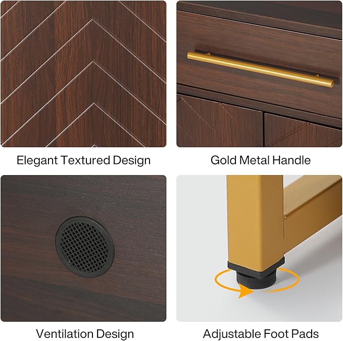Tribesigns Shoe Cabinet with Doors, 20 Pairs Shoe Storage Cabinet with Drawer for Entryway, Modern Shoe Rack Organizer with Adjustable Shelves for Hallways Bedroom Living Room, Walnut & Gold