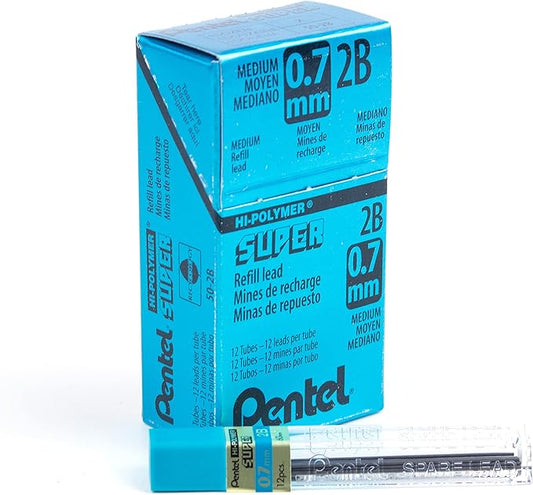 Pentel Super Hi-Polymer Lead Refill, 0.7mm Medium, 2B, 144 Pieces of Lead (50-2B)