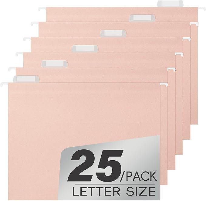 Hanging File Folders,Letter Size,1/5-Cut Adjustable Tabs,6 Per Box,Peachy-Pink-1/5 Tabs