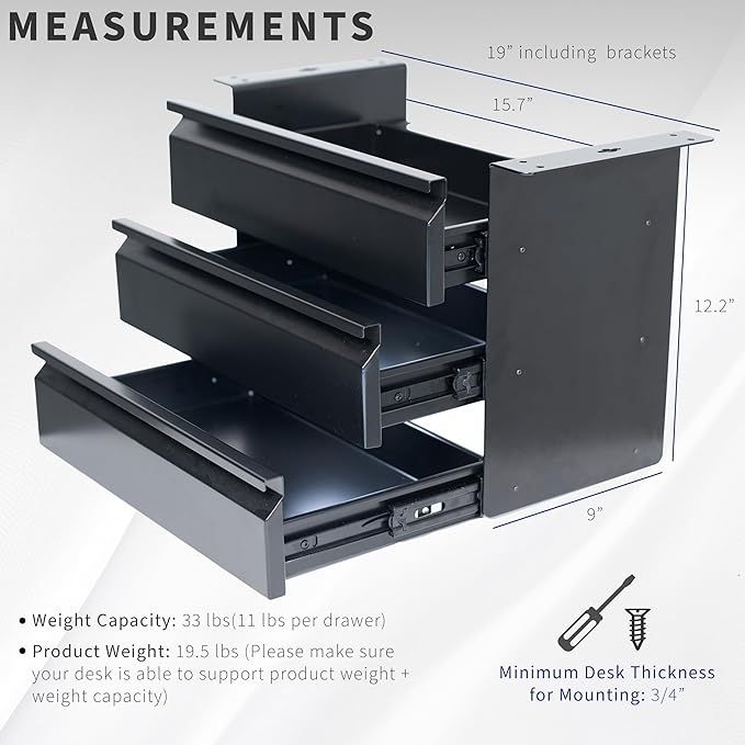 VIVO 16 in Slide Out Dual Tier Storage Drawer, Under Desk 3 Layer Organizer, Black, DESK-DR03