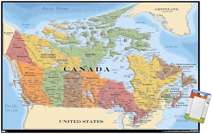 Map - Canada Wall Poster, 34L" x 22.4W", Premium Poster & Mount Bundle