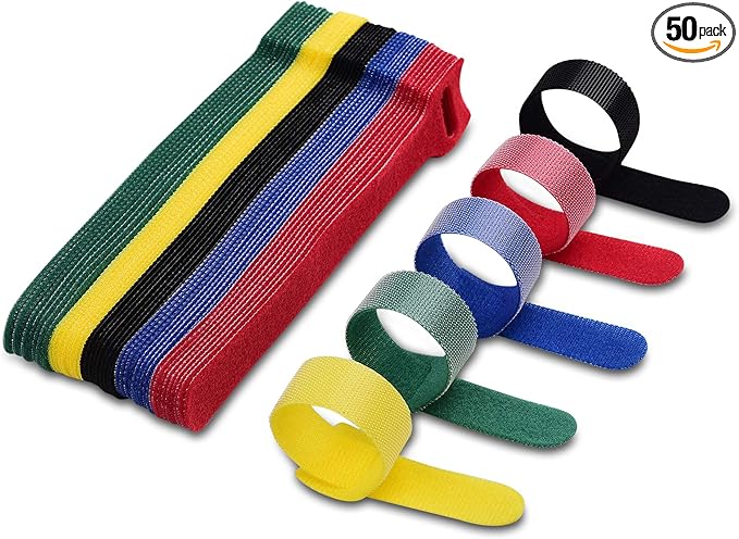 Cable Ties Reusable - 6 Inches Multi-Colour Adjustable Cord Straps Cord Ties for Cable Management Organizer, Multi-Purpose Reusable Hook and Loop for Home, Office and Garage (50)