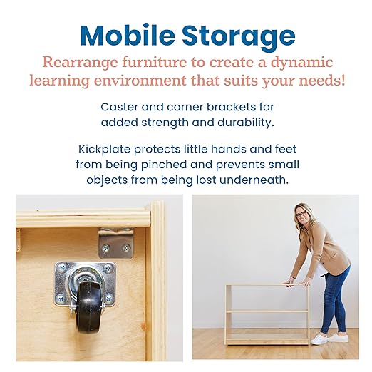 ECR4Kids 2-Shelf Mobile Island Storage Cabinet, Classroom Furniture, Natural