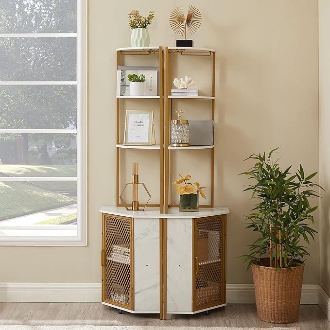 VECELO Corner Cabinet, Tall Storage Shelf, Bookshelf Display Shelves Rack for Living Room, Kitchen, Balcony, Small Space