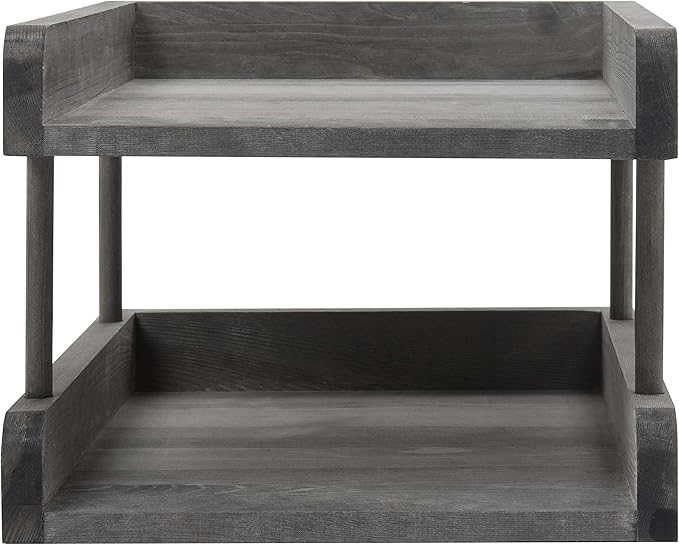 MyGift 2-Tier Rustic Gray Wood Paper File Organizer in and Out Tray/Office Desktop Document Holder Rack