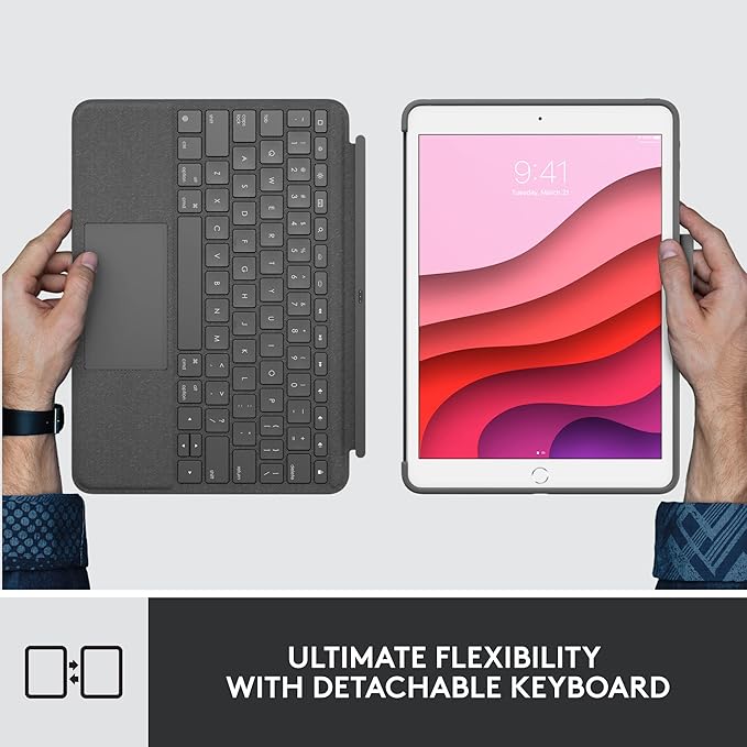 Logitech Combo Touch Keyboard Case for iPad (7th gen - 2019 | 8th gen - 2020 | 9th gen - 2021) + Logitech Crayon Orange Digital Pencil for all iPads (2018 Releases and Later)