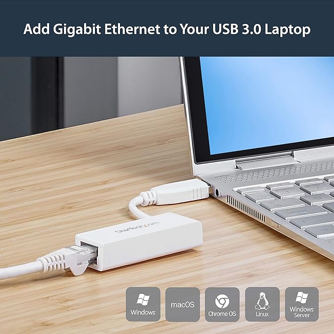 StarTech.com USB 3.0 to Gigabit Ethernet NIC Network Adapter - 10/100/1000 Network Adapter - USB to Ethernet LAN Adapter - USB to RJ45