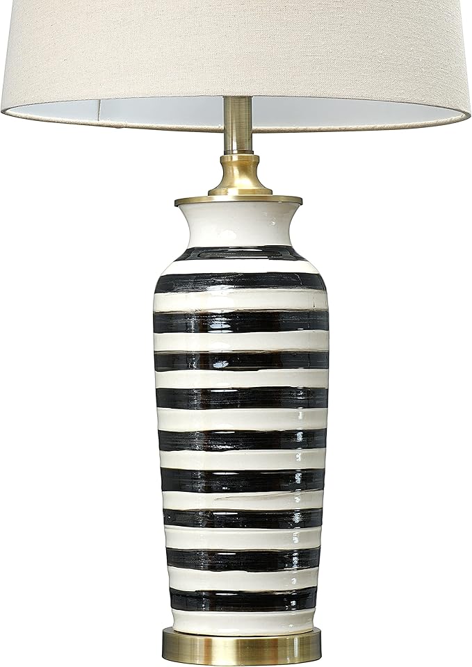 Creative Co-Op 29" H Striped Ceramic and Metal Desk Lamp