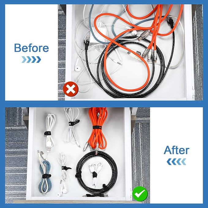 42 Pcs Silicone Cable Ties Reusable Cord Straps Multipurpose Elastic Cable Organizer for Bundling Fastening Earphone Phone Charger Home Office School(Black,3.15 Inch)