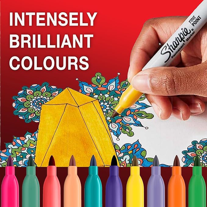 Sharpie Permanent Markers | Fine Point for Bold Details | BlackBlueRed and Green Ink Colours | 4 Marker Pens