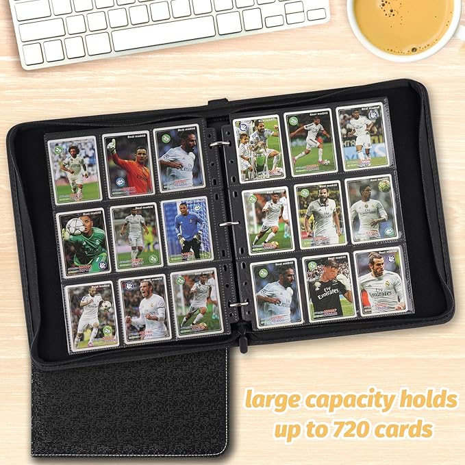 9 Pocket Card Binder, Premium Zip Trading Card Binder, 720 Double Sided Pocket PU Card Collection Binder, Collector Card Album, Card Folder for MTG, TCG, Sports Cards, Game Cards (Black2)