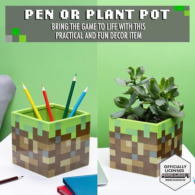 Paladone Minecraft Glass Block Ceramic Planter or Pen Holder | Minecraft