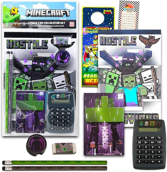 Minecraft School Supplies Value Pack for Kids, Boys, Girls - 7 Pc Bundle with Minecraft Notebook, Calculator, Pencils and More Plus Bookmark | Minecraft Back to School Supplies