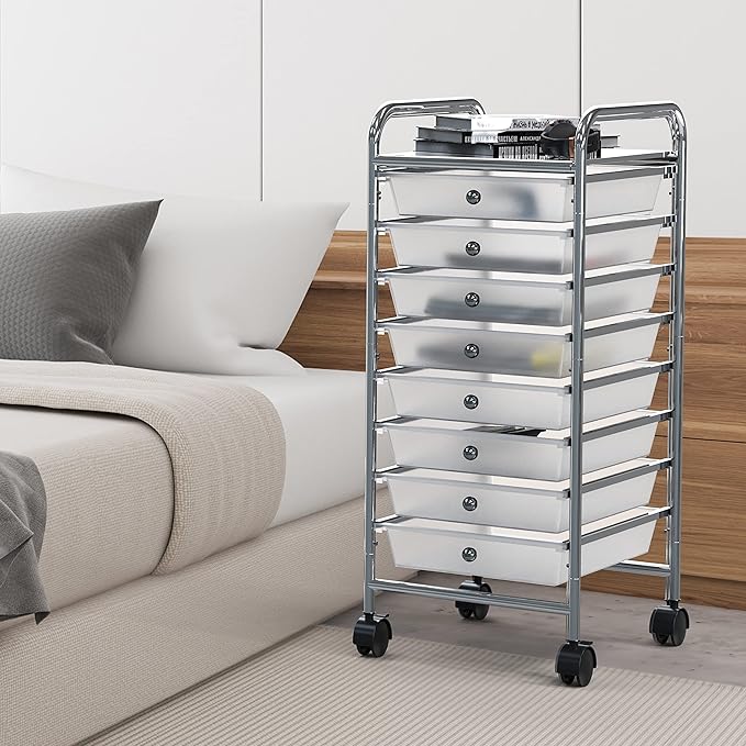 Simple Houseware Utility Cart with 8 Drawers Rolling Storage Art Craft Organizer, Chrome
