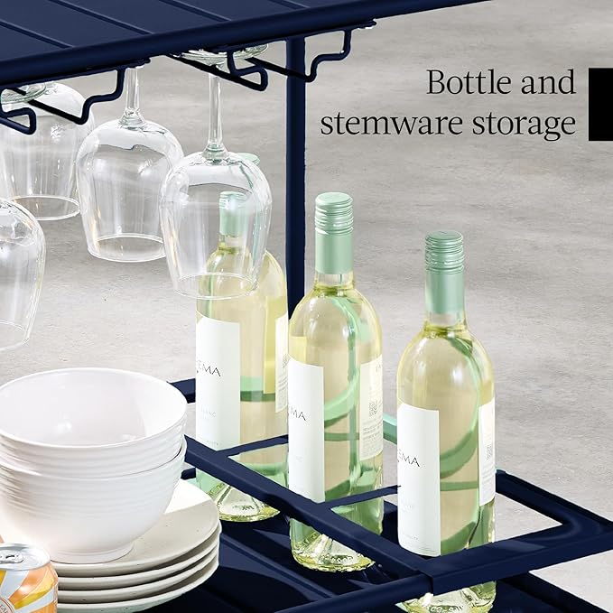Best Choice Products Rolling Bar Cart, Mobile Home Bar Serving Cart, Serving Station w/ 2 Tier Shelves, Wine Rack, Lockable Wheels - Navy