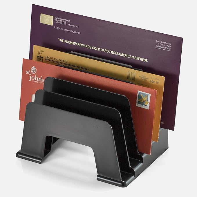 Officemate Recycled Incline Mail Sorter, 5 Sections, Envelopes, 8 X 5.5 X 6, Black