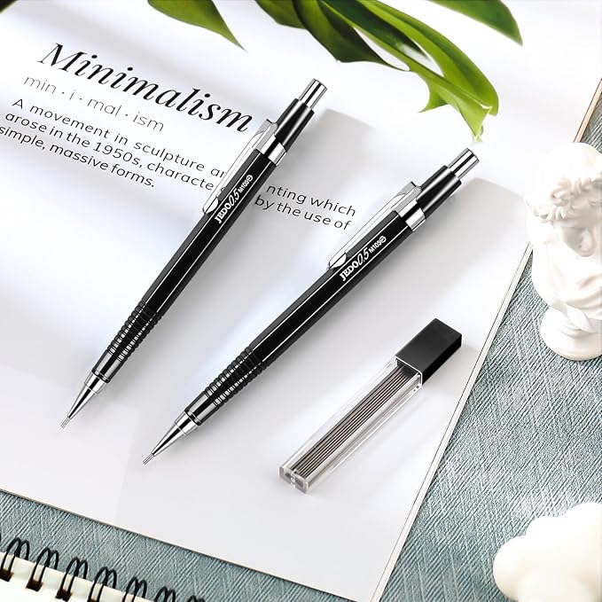 Gueevin 24 Pcs Mechanical Pencil Metal Penpoint Mechanical Pencil Retractable Automatic Drafting Pencils Refills for Writing Drawing Signature (0.5mm,Black)