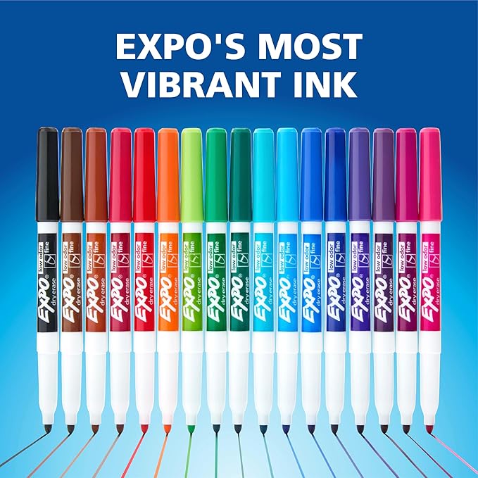 EXPO Dry Erase Markers, Low Odor Ink, Black, Fine Tip, 12 Count - Whiteboard, Calendar, Organization, Essential Supplies for Office, School, Classroom, Teachers