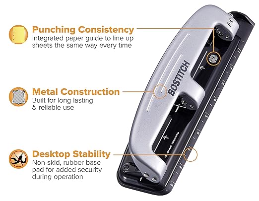 Bostitch EZ Squeeze™ Three-Hole Punch, 12-Sheet Capacity (2100)