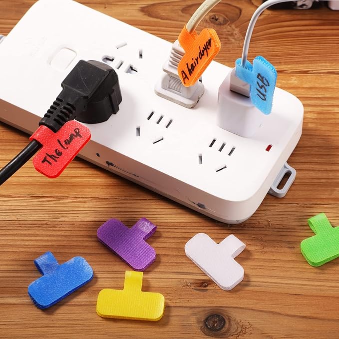 TaoBary 48 Pcs Cord Labels Electronics & Reusable Cable Ties for Charging Cords Organizer, 24 Labels Tags 24 Fastening Ties for Management Home Supplies Office Desk