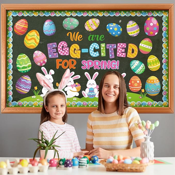 Pajean Easter Bulletin Boards Easter Classroom Decor Christian Religious Bulletin Board He is Risen Cross Bunny Egg Cutouts for Spring School Home Church Wall Door(Egg)