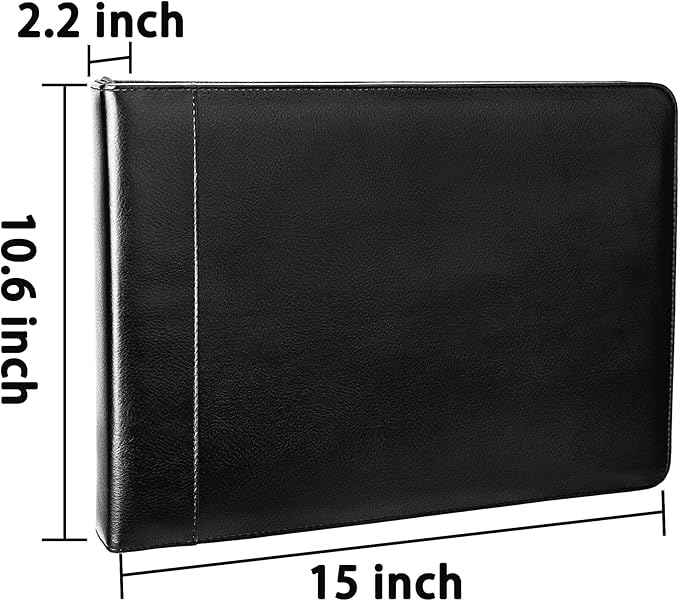 Antner Zippered 7 Ring Business Checkbook Binder Portfolio for 3-on-a-Page Business Checks, 600 Checks Capacity, PU Leather Check Book Binder Cover for 9x13 Sheets, Built-in Storage Organizer, Black