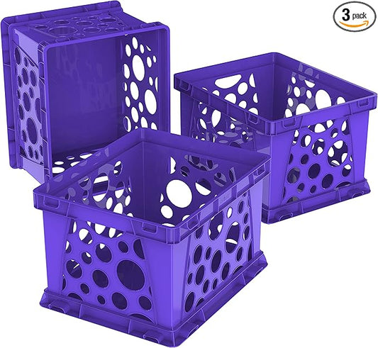 Storex Premium File Crate with Handles – Letter and Legal Document and Folder Storage, Classroom Purple 3-Pack (61464C03C)