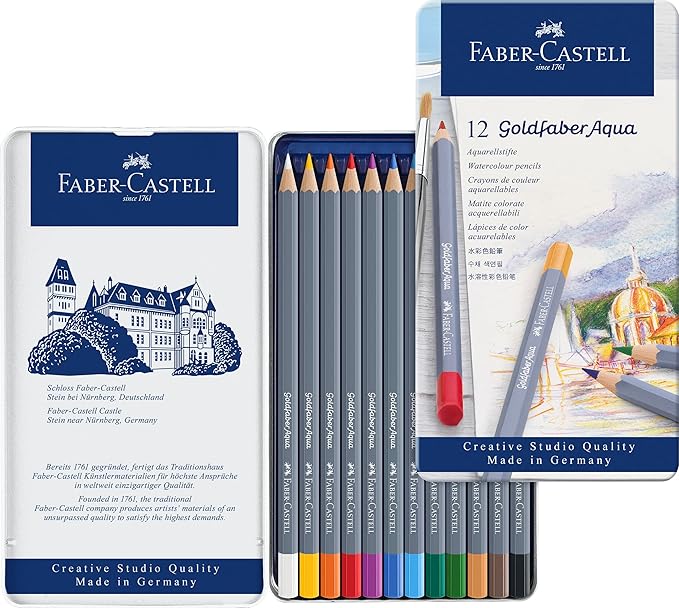 Faber-Castell Goldfaber Aqua Watercolor Pencils - Pre-Sharpened Water Colored Pencils (12 Count)